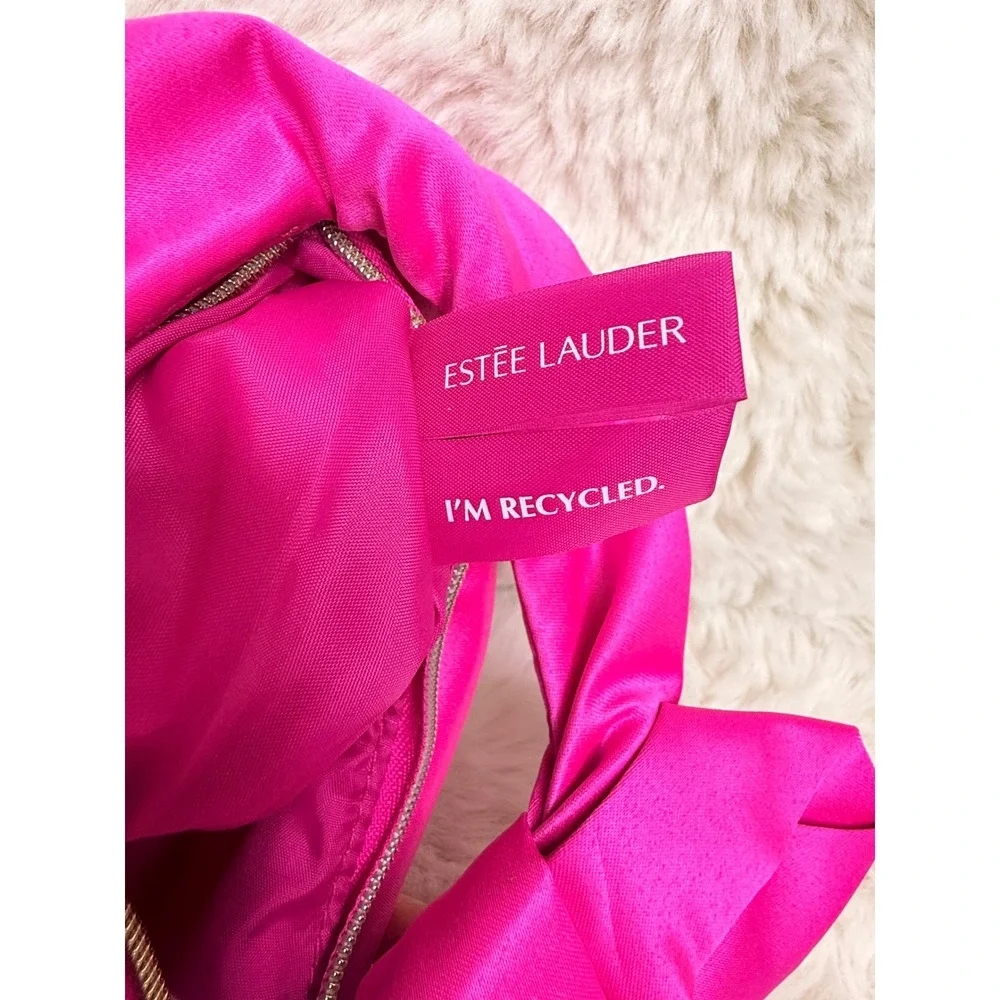 Estee Lauder Breast Cancer Awareness Pink Satin Bow Cosmetic Bag Hot Pink New